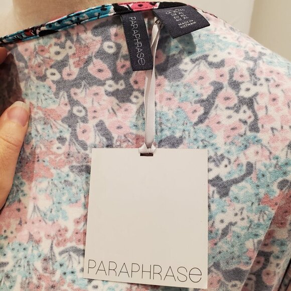 NWT PARAPHRASE SZ XL Floral wrap style Rayon Stretch V-neck Red Pink Blue Dress - Picture 7 of 9